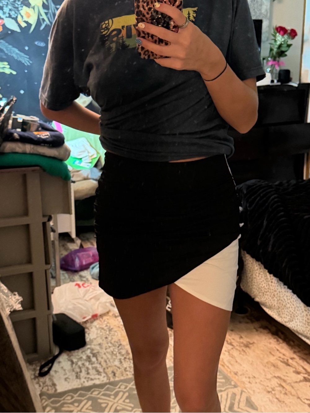 AKIRA Black & White Asymmetric Mini Skirt